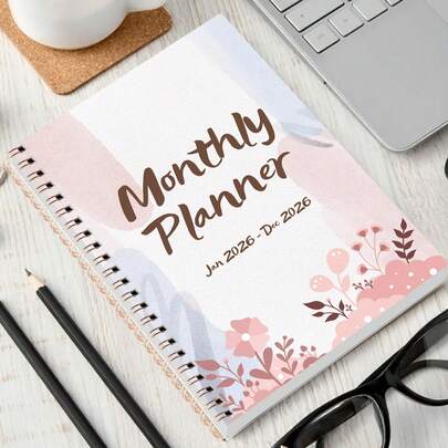 Trees 2026年月度计划本 - 12个月螺旋装订周计划笔记本，带日历网格、笔记和任务清单 - 非常适合目标设定、提高效率和日常使用 - 适用于家庭、办公室和学校，办公桌配件