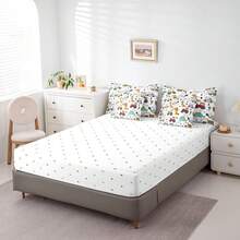 Feelyou 7pcs Construction Comforter Set,Cartoon Dinosaur Bedding Set,Include 1 Comforter+1 Flat Sheet+1 Fitted Sheet+2 Pillowcases+2 Pillowsham,For Twin,Full,King,Queen Bed Sizes,Bed In A Bag,Super Soft And Breathable,Easy Care All Seasons,Bed       In A Bag,Wonderful Room Decor,Holiday Gift - 白色 - 查看 5