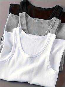 Camiseta Tirantes Hombres Color Liso Moda Verano 2024 Transpirable Ligera Estilo Casual Deportivo Diario - Multicolor - Ver 1