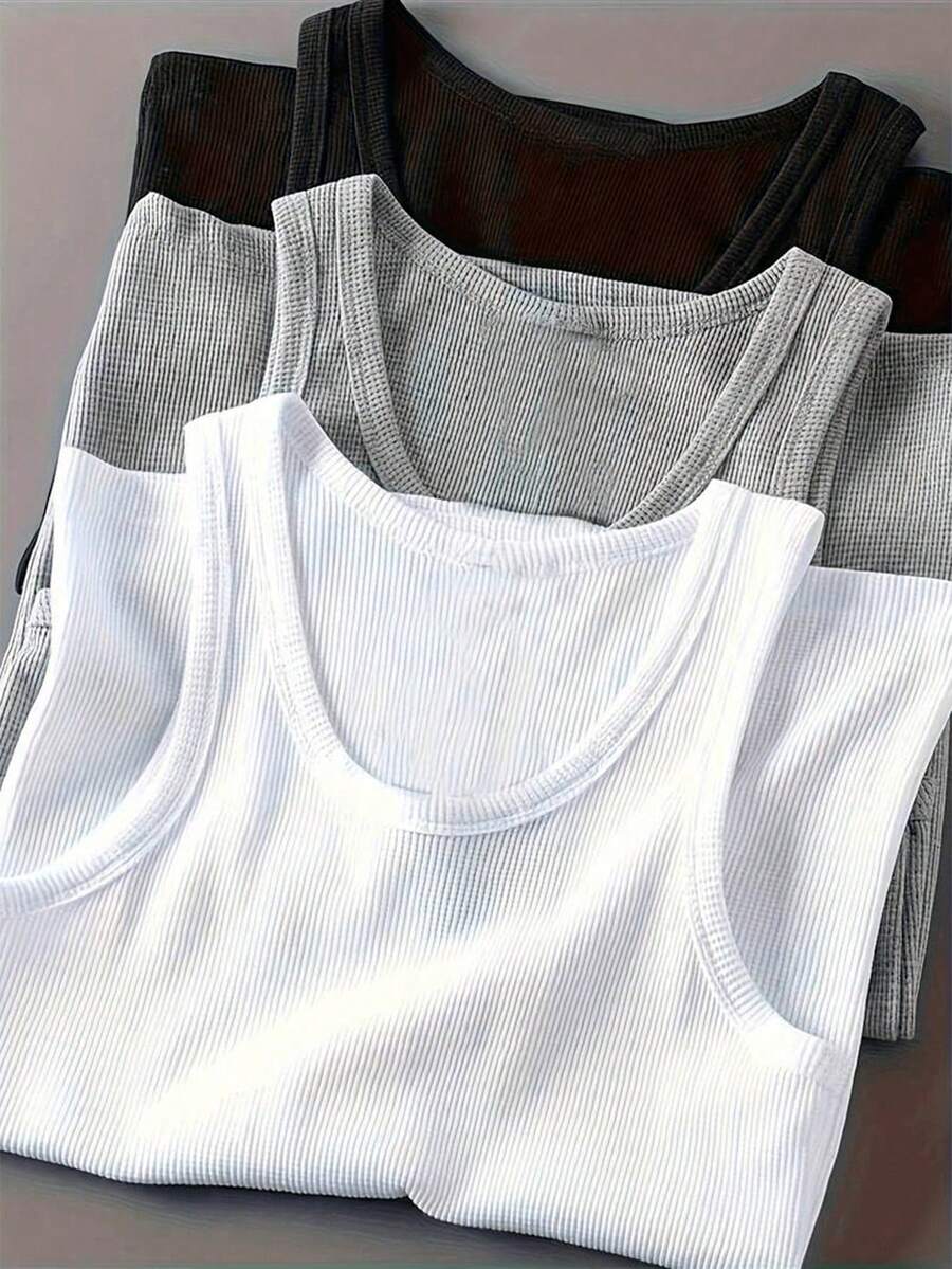 Camiseta Tirantes Hombres Color Liso Moda Verano 2024 Transpirable Ligera Estilo Casual Deportivo Diario - Multicolor - Ver 1