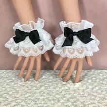 Lace Ruffle Bow Decor Wrist Cuffs, Multi-Color, Maid Costume, Wedding Party Summer - Multicolor - View 1