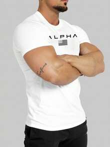 Camiseta deportiva de ocio para hombres, camiseta de entrenamiento de secado rápido con estampado. - Blanco - Ver 4