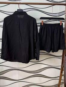 Imported Women's Linen Set / Button / Lining / / Women's - Black - View 3