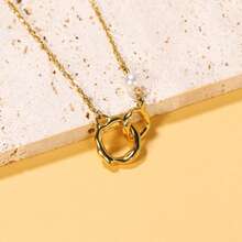 1pc Minimalist Gold Pearl Double Ring Pendant Necklace, Classic Chain Design Suitable For Women's Daily Wear, Fashionable Accessory