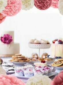 8pcs Pink Paper Flower Party Decorations For Bride And Baby Birthday Parties, Birthday Weddings, Flower Balls, Paper Fans, Lanterns In White, Beige, And Pink, Suitable For Baby Showers, Weddings, Birthdays, Party Decorations, Room Background Decorations, And Christmas Window Decorations