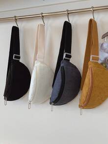 Solid Color Fashion Girl's Crossbody Chest Bag, Corduroy Waist Pouch, Coin Purse