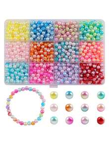 Pearl Beads Kit, Mix Colors Round Faux Pearl Beads Kit For Jewelry Making, DIY Friendship Bracelets Necklace Key Accessories Crafts