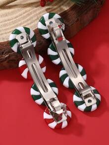 1pc/4pcs Women's Fashion Elegant Christmas Candy Decor Colorful Christmas Candy Pinwheel Lollipop Red White Green Black Red Hairclips, Suitable For Christmas Party Decoration And Wear, Hair Slide, Hair Barrettes