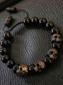 1 szt. Modna, elegancka bransoletka z koralikami i kamieniami w kształcie czaszki - Koraliki - Zobacz 6