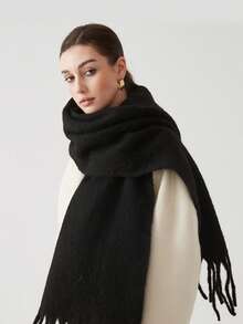 1pc High Quality Imitation Wool Solid Color Comfortable Neckwarmer, Warm Wool Blend Scarf Shawl - White - View 2