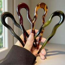 French Twist Spin Hair Forks, U-Shaped Wavy Hair Clips, Suitable For Spiral Buns, Tortoiseshell, Fashionable Flexible Women Hair Accessories, Hair Styling Pins, Head Accessories - Multicolor - View 2
