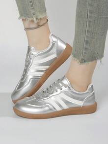 Women's Breathable Casual Flat Sneakers - Silver - View 5
