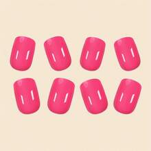 Halloween Best-Selling Homemade Minimalist &  Short Square French Neon Pink Removable Press-On Nails