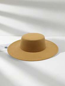 1pc Classic Four Season Flat Bottom Solid Color Top Hat, Suitable For Both Men And Women, Elegant And Versatile With A Large Brim Dome Hat, Gentlemanly British Style, Suitable For Returning To School, Halloween, Drama Performances, And Daily Casual Wear