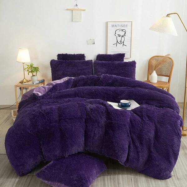 Plush Shaggy Duvet Cover Set, Ultra Soft Fluffy Bedding Sets 3 Pieces (1 Fuzzy Comforter Cover + 2 Pillow Cases), Zipper Close (, Pink), Luxury Bedding