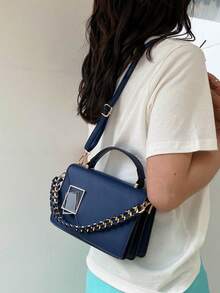 1 Piece Mini Chain Flap Bag With Lock Closure, Elegant Crossbody Bag For Women, Portable Shoulder Bag For Work, Shopping And Travel, Versatile Handbag For All Seasons - Màu xanh lam - Xem 2