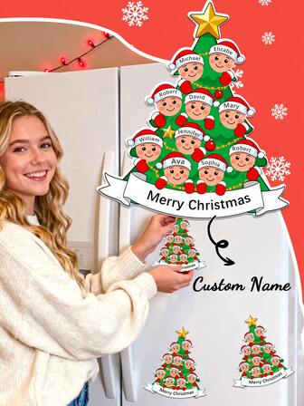 1pc Customized Family Name & Text Acrylic Refrigerator Magnet, Personalized Christmas Tree Family Decor Fridge Magnet, Magnetic Refrigerator Sticker, Home Decor, Fridge Decoration, Christmas Decoration, Christmas Hanging Ornament Gift, Christmas Gift, Birthday Gift, Wedding Anniversary, Graduation Memento,Festive Calendar