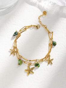 Mazuer 1 Stück 18K Goldplattierter Edelstahl Vintage minimalistisches Armband mit Stern Design für Frauen, vielseitig einsetzbar für Zusammenkünfte, Feiertage, Partys, täglichen Weg zur Arbeit, Urlaub