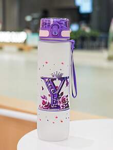 1pc 1000ml/32oz Plastic Water Bottle With Handle And Straw, 3D Printed With 26 Letters, Butterfly And Rose Patterns, Suitable For Travel And Car Use, Great Gift For Friends, Couples, Birthday, Thanksgiving, Valentine's Day
