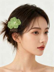 1pc Elegant Floral Hair Clip, Golden 10-Tooth Hair Comb Suitable For Women To Wear On Weddings