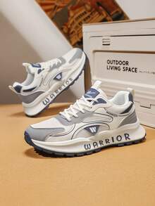 1 Pair WARRIOR Men's Thick Sole Lace-Up Soft Bottom Casual Shoes, Low-Top Outdoor Flat Shoes, Round Toe Low Heel Non-Slip Solid Color Elegant Soft Bottom Hiking Shoes, Suitable For Students Graduation Photos, Men Low-Top Leather Sneakers