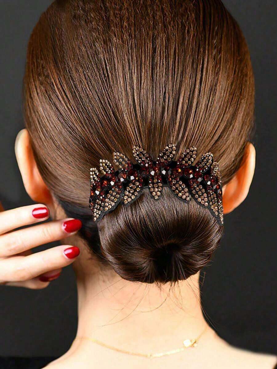 1pc Rhinestone Flower Hair Claw Clip (Random Rhinestone Color), Claw Clips, Hair Claws, Clips For Hair, Hair Slide, Hair Barrettes, Vacation Outfits Woman, Hair Accessories - 香檳2 - 查看 1