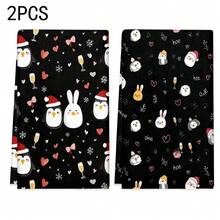 1套/2件/100件厨房毛巾和洗碗布，带有企鹅印花图案，配有圣诞帽，适用于餐厅、厨房、浴室的室内装饰、派对装饰、节日礼物，也可以作为圣诞礼物赠送 - 彩色 - 查看 12