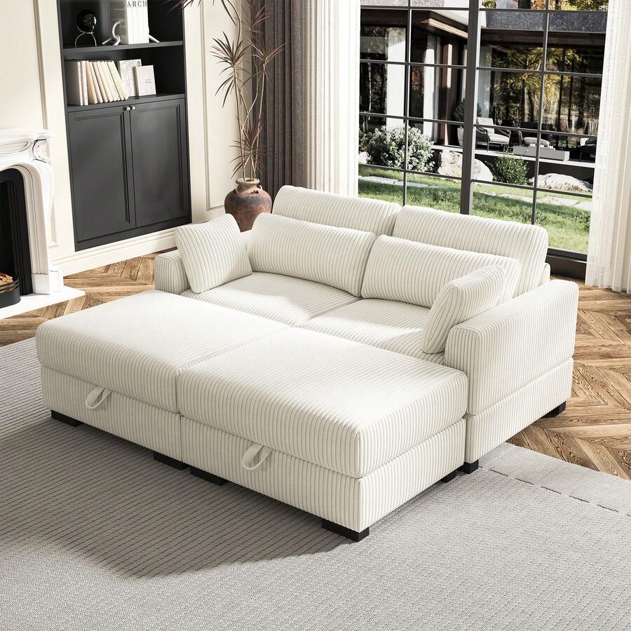 Multi Person Combination Sofa,Highly Resilient Sponge,Solid Wooden Frame,Single Seater Sofa,Storage Bench,Corduroy Sectional For Living Room,Anti-Scratching,Gray