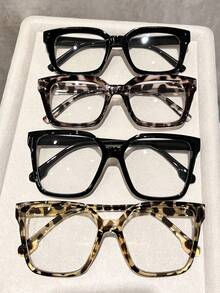 4pcs Leopard Print Plastic Geometric Full Frame Personalized Ins Style Transparent Glasses, Suitable For Music Festivals, Back To School Season, Weekend Outfits, Daily Life, Holiday Gifts, Fashion Accessories, Fits All Face Shapes - 4 miếng đậu phụ đen trắng kết hợp - Xem 4