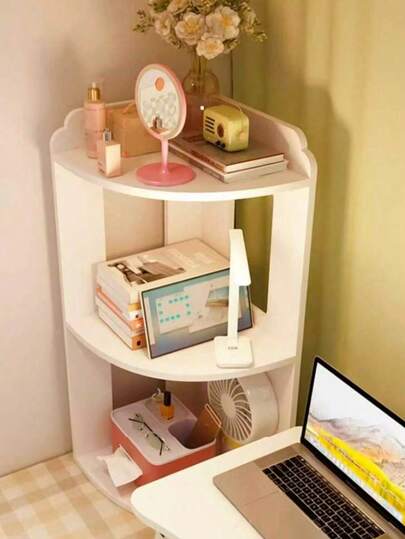 1pc White Multi-Layered Desktop Corner Shelf, Wall Corner Storage Rack, Storage Shelf, Desk Standing Corner Shelf, Bedside Bed Corner Storage Shelf, Student Dormitory Desk Storage Rack, Bedroom Corner Wall Corner Multi-Layered Storage Baffle