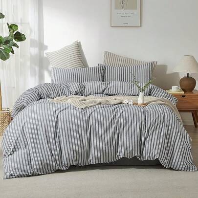 % Washed Cotton Duvet Cover Set King Size, Soft, Natural, Wrinkle-, Comfy, Breathable, Durable (King, Cornflower Blue)