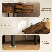 Side Table With Open Compartment And Drawer, Bedside Table, Metal Legs, Wood, - 1 - View 6