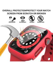 Tempered Glass Screen Protector - Full-Coverage Rugged PC Protective Case, HD Ultra-Thin, Compatible With Apple Watch Series Ultra/SE/11/10/9/8/7/6/5/4/3/2/1, Fits 38/40/41/42/44/45/46/49mm Cases, Smart Watch Case Accessory, Red - Red - View 4