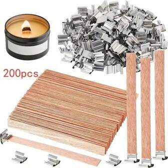 100 Pieces Of Wooden Candle Wick With 100 Metal Brackets -13x130mm Natural Wood Wick And Sturdy Metal Base, Suitable For DIY Candle Making, Handicraft Making, Home Decoration, Gift Making, Functional Style, Smooth Surface