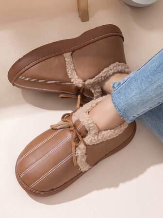 Women's New Winter Thick Sole Slip-On Slippers, Indoor/Outdoor Wear, Warm, Anti-Slip, Waterproof, Slouchy Slip-On Snow Boots For Cold Winter