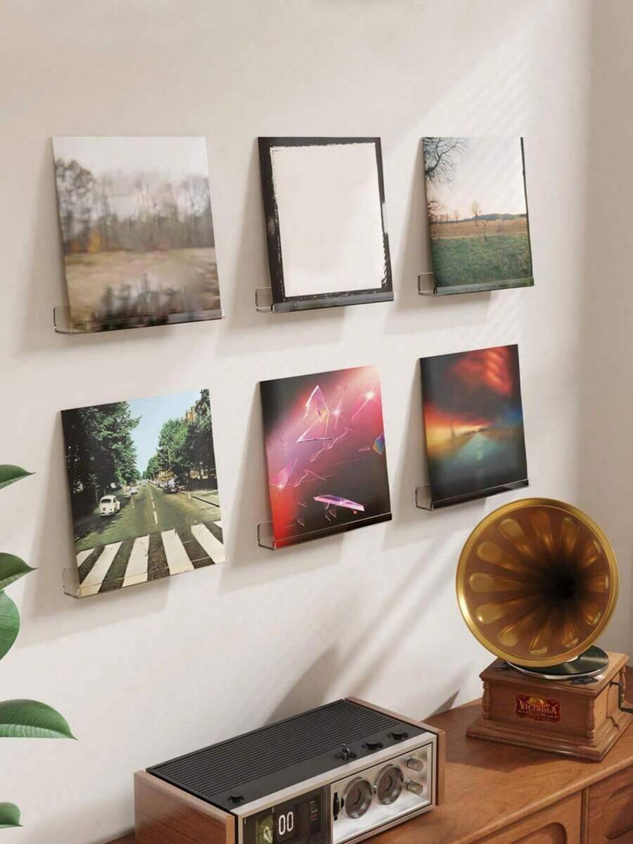2 Peças Suporte de Exibição de Disco de Acrílico, Prateleira de Montagem na Parede para LP de Vinil e CD