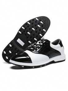 أحذية جولف للرجال من الجلد العلوي، أحذية رياضية جولف عصرية، أحذية تدريب جولف مريحة للخارج، مناسبة لجميع المواسم - الأسود - مشاهدة 15