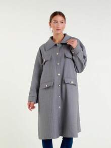 Chaqueta de oficina de tela tipo lana, de estilo casual y elegante, con bolsillos y cierre de botones, para otoño e invierno - Gris - Ver 1