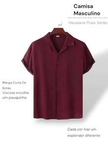 JL KIT 2 Summer Viscose Linen Shirt With Short Sleeves, Breathable And Skin-Friendly, Suitable For Casual Business Or Relaxing Occasions. - 黑色-酒紅 - 查看 3