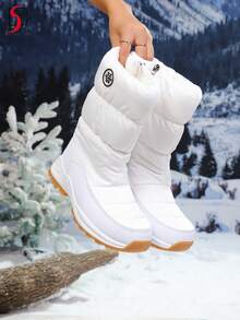 女式雪地靴，保暖内衬加厚防滑防寒舒适雪地靴，适合寒冷冬季户外活动 - 白色 - 查看 3