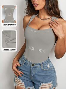 Women's Sexy Ribbed Camisole Crop Top Camisole With Square Neck And Backless Design - Light Grey - View 3