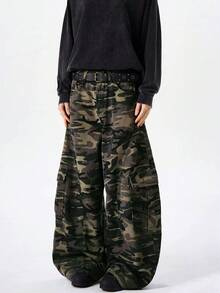 1 Quần Jeans Cargo Phong Cách Mỹ Retro Justice Brother, Thiết Kế Chắp Vá, Quần Ống Rộng Dáng Rộng Thường Ngày (Không Bao Gồm Thắt Lưng Và Phụ Kiện) - Nhiều màu - Xem 4