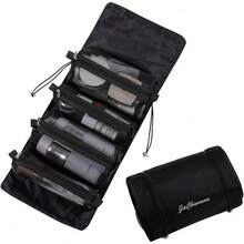 Bolsa de Maquillaje Plegable de Viaje Enrollable, Bolsa de Cosméticos 4 en 1 Desmontable Multifuncional, Bolsa de Aseo de Viaje Enrollable para Mujer con 4 Bolsas Desmontables de Malla, Colgante - Negro - Ver 12