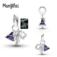 Manyilus Manyilus Original Sterling Silber Halloween Charm Kollektion: Halloween leuchtender Magie Charm, Halloween schwarze Spinnen Charm, Halloween Schloss Charm, Halloween kleiner Teufel Charm, Halloween Fledermaus Charm, Heiliger Glanz Kreuz Charm.