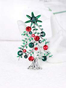 1pc Christmas Brooch, Full Crystal Inlaid Rhinestone Christmas Tree Brooch, Alloy Christmas Jewelry Accessory Costume Accessories Bag Charms Office Accessories