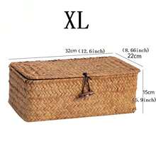 1 件带盖编织篮，藤条储物盒，矩形储物容器，玩具收纳箱，适用于房间、大厅、厨房、浴室、卧室装饰