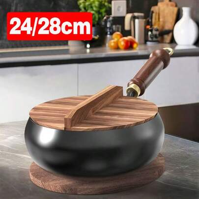 Cast Iron Woks Hand-Forged Wok Pan Non Stick With Anti-Scalding Handle 24/28CM