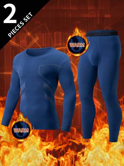 2pcs Men's Thermal Underwear Set, Autumn/Winter Long Johns Shirt + Pants Adult Crew Neck Thermal Clothing Set