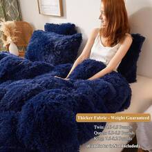 Plush Shaggy Duvet Cover Set, Ultra Soft Fluffy Bedding Sets 3 Pieces (1 Fuzzy Comforter Cover + 2 Pillow Cases), Zipper Close (, Pink), Luxury Bedding - 海軍藍 - 查看 3