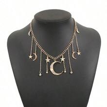1PC Women's Gold Star Moon Pendant Necklace, Simple, Luxurious, Fashionable, Elegant, Suitable For Daily Wear, Gatherings, Party Wear, Giving To Friends, Birthday Gifts, Holiday Gifts, Christmas Gifts - 金色-1PC - 查看 4